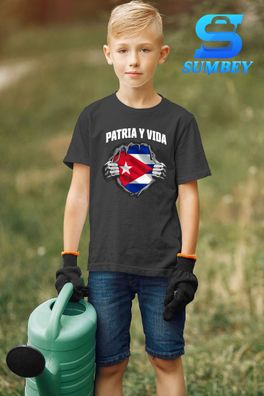 Kinder T-Shirt Unisex-Patria Y Vida SOS Cuba Flag Free Cuba