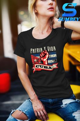T-Shirt Damen-Patria Y Vida - Kuba Flagge Faust Free Kuba SOS Cuba