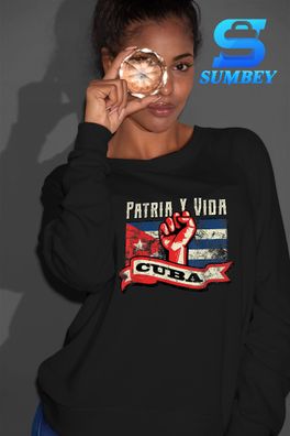 Sweatshirt Damen-Patria Y Vida - Kuba Flagge Faust Free Kuba SOS Cuba