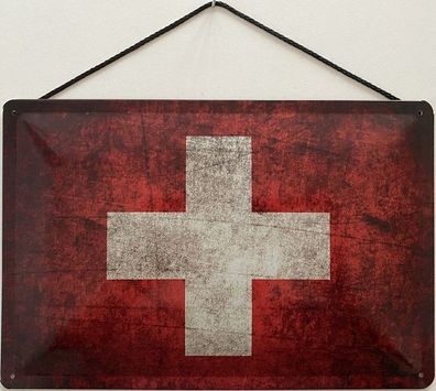 Blechschild mit Kordel 30 X 20 cm Schweiz Flagge