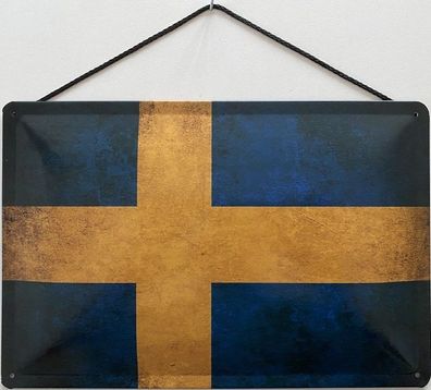 Blechschild mit Kordel 30 X 20 cm Schweden Flagge
