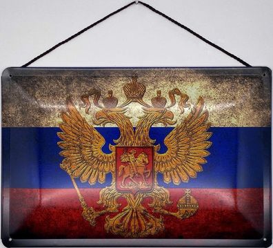 Blechschild mit Kordel 30 X 20 cm Russland Flagge