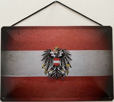 Blechschild mit Kordel 30 X 20 cm Österreich Flagge