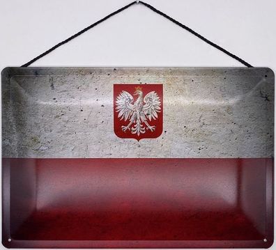Blechschild mit Kordel 30 X 20 cm Polen Flagge