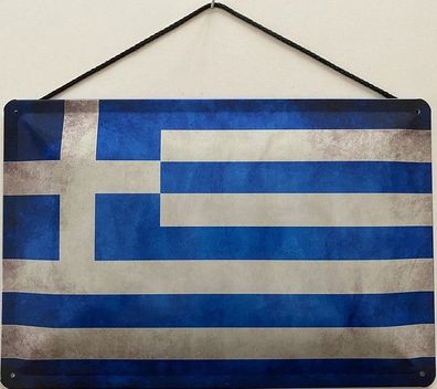 Blechschild mit Kordel 30 X 20 cm Griechenland Flagge
