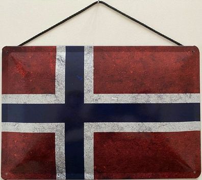 Blechschild mit Kordel 30 X 20 cm Norwegen Flagge