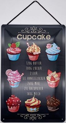Blechschild mit Kordel 20 X 30cm Spruch: CupCake Rezept