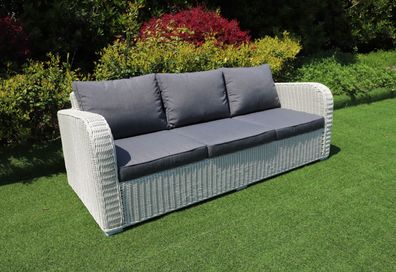 3er Lounge Sofa VITA Eierschalenweiß Polyrattan Gartenmöbel Couch Gartensofa