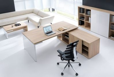 Schreibtisch mit Sideboard FARO Managerschreibtisch Chefbüro Winkel-/ Eckschreibtisch
