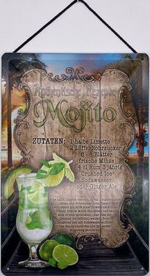 Blechschild mit Kordel 20 X 30cm Spruch: Authentische Rezepte Mojito