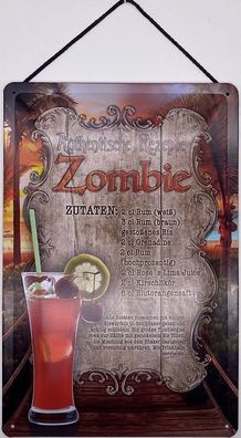 Blechschild mit Kordel 20 X 30cm Spruch: Authentische Rezepte Zombie