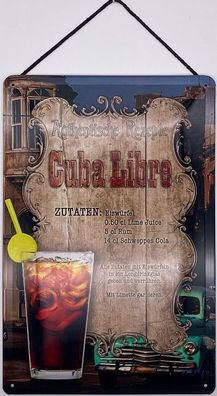 Blechschild mit Kordel 20 X 30cm Spruch: Authentische Rezepte Cuba Libro