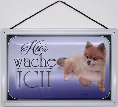 Blechschild mit Kordel 30 X 20cm Spruch: Hier wache ICH! - Hund
