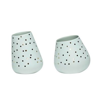 HÜBSCH - Teelichthalter aus Biquit-Porzellan, Windlichter mit Glitzerpunkten