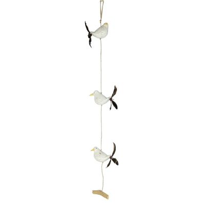 Windspiel Maritim 3 Möwen mit Propeller Federn Flattervögel Holz Länge 90 cm