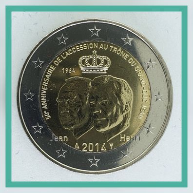 2 Euro Münze Luxemburg 2014 - 50. Jahrestag der Thronbesteigung Jean -