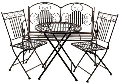Sitzgruppe Culta 4tlg, Bank, Gartentisch und 2 Stühle, Metall schwarzkupfer, klappbar