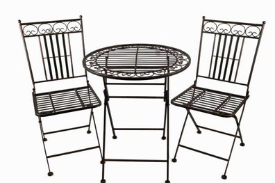 Sitzgruppe Culta 3tlg, Gartentisch und 2 Stühle, Metall schwarz-kupfer, klappbar