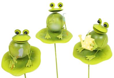 Gartenstecker Frosch auf Blatt 3er Set