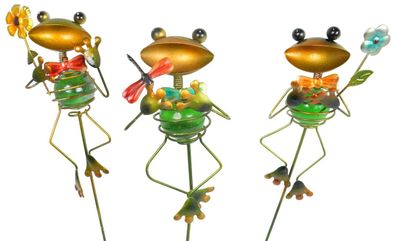 Gartenstecker Frosch mit Glaskugel 3er Set