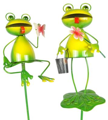 Gartenstecker Frosch mit Blume und Schmetterling 2er Set
