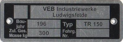 Typenschild IWL Troll Typ TR 150, DDR Roller, Ost Oldtimer