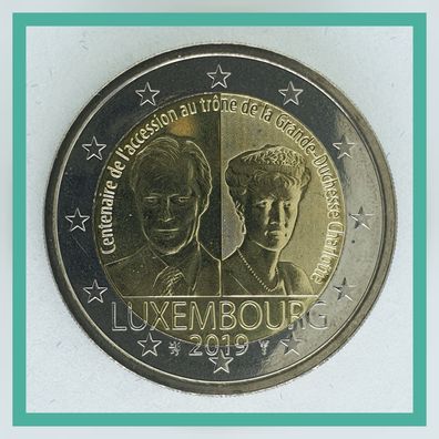 2 Euro Münze Luxemburg 2019 - 100 Jahre Thronbesteigung von Charlotte -