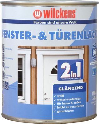 Wilckens 0,75l 2in1 Fenster u. Türenlack glänzend weiß Grundierung Fenster Lack