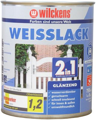 Wilckens 0,75l 2in1 Weisslack glänzend Weiß Grundierung Farbe Lack innen außen