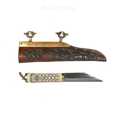 Kleiner Wikinger Sax, Knochengriff mit nordischem Motiv, Messer Wikingermesser