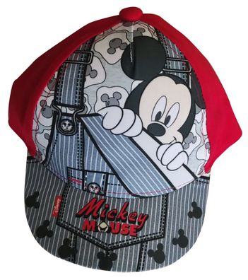 Disney Mickey Mouse Kappe, Base Cap, Mütze, Sonnenhut, Rot-Grau, Gr. 48