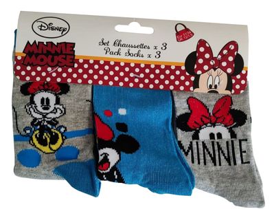 Disney Mickey und Minnie Maus Socken 3-er Pack blau-grau für Kinder Größe 27/30