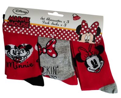 Disney Mickey und Minnie Maus Socken 3-er Pack rot-grau für Kinder Größe 27/30