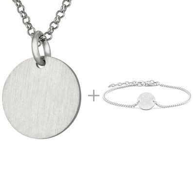 modabilé Damen Schmuckset Armband 15cm + Halskette mit Kreis-Anhänger | 925 Silber