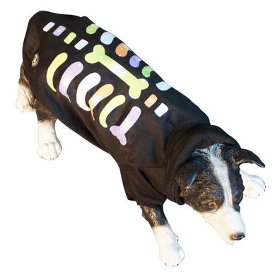 LED Hundebekleidung Hunde-Pullover Schwarz blinkende und leuchtende Hundemode Skelett