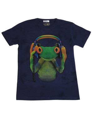 T-Shirt mit hochwertigem 3D Druck Frosch mit Kopfhörer