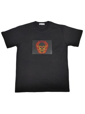LED T-Shirt aus Baumwolle mit elektronischem Leuchtpanel / Motiv: Totenkopf IN FLAMME