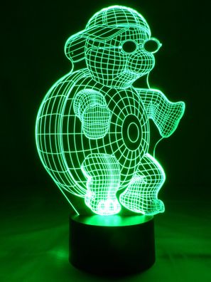 originelle 3D LED-Lampe Schildkröte mit Sonnenbrille + Basecap im Kinderzimmer