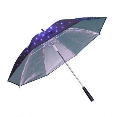 LED Regenschirm Sternenhimmel Leuchtfarbe Blau mit eingearbeiteter Taschenlampe