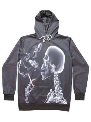 origineller 3D Langarm Kapuzenpullover-Hoodie Motiv rauchendes Skelett