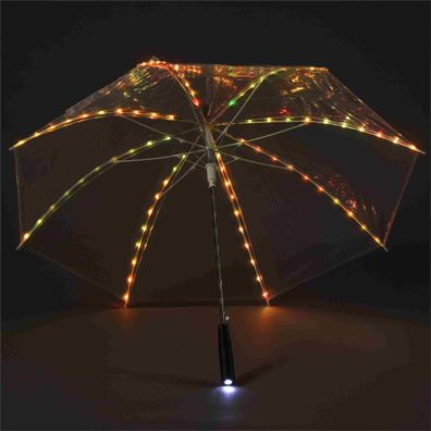 LED Regenschirm Transparent buntes Leuchtlicht mit 80 eingearbeiteten LED s sowie Ta