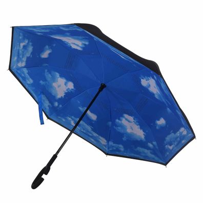 umgedrehter Regenschirm Himmel Stockschirm mit C-Griff doppellagig Sturmfest Windsich