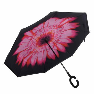 Regenschirm umgedreht Pink Rote Blume Stockschirm doppellagig Sturmfest Windsicher