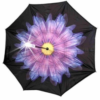 umgedrehter LED Regenschirm lila Blume leuchtender blinkender Mehrfarben Stockschirm