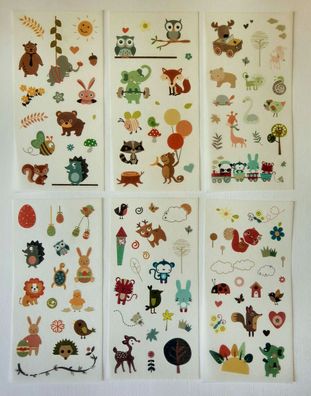 Tiere 6er Set Sticker Aufkleber Kinder Schulanfang Papierbasteln Deko matt