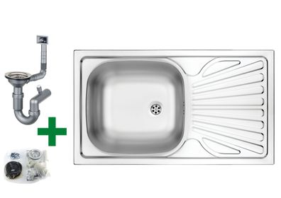 Edelstahl-Einbauspüle Spüle Küchenspüle inklusive Zubehör-Set 76x44 cm