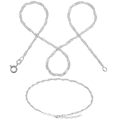 modabilé Schmuckset Fußkette + Halskette Singapurkette | 925 Sterlingsilber | Etui