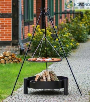 Feuerschale Ø 80 cm mit Grillpfanne und Untersetzer Feuerkorb Grillfeuer 