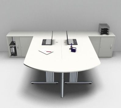 Doppelarbeitsplatz G1A mit Anbautisch Büromöbel Schreibtisch Doppelschreibtisch