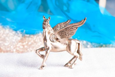 Pegasus aus Messing versilbert H:10 cm 310 g Glücksbringer Talisman Geschenk